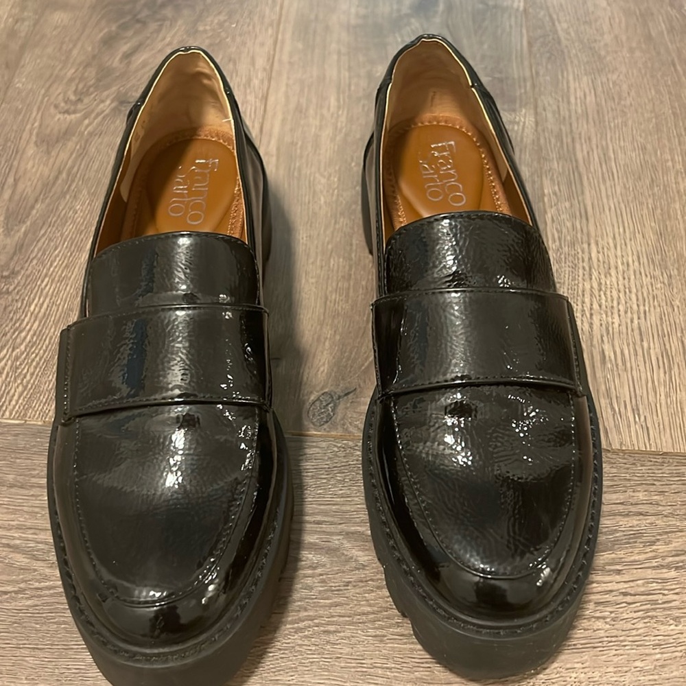 Franco Sarto patent leather low platform loafers
